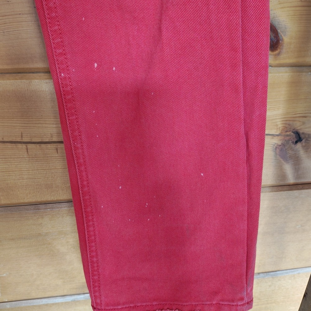 Akoo red cotton denim jeans size 34 32" inseam [Needs Cleaning] Button Fly - Picture 5 of 9
